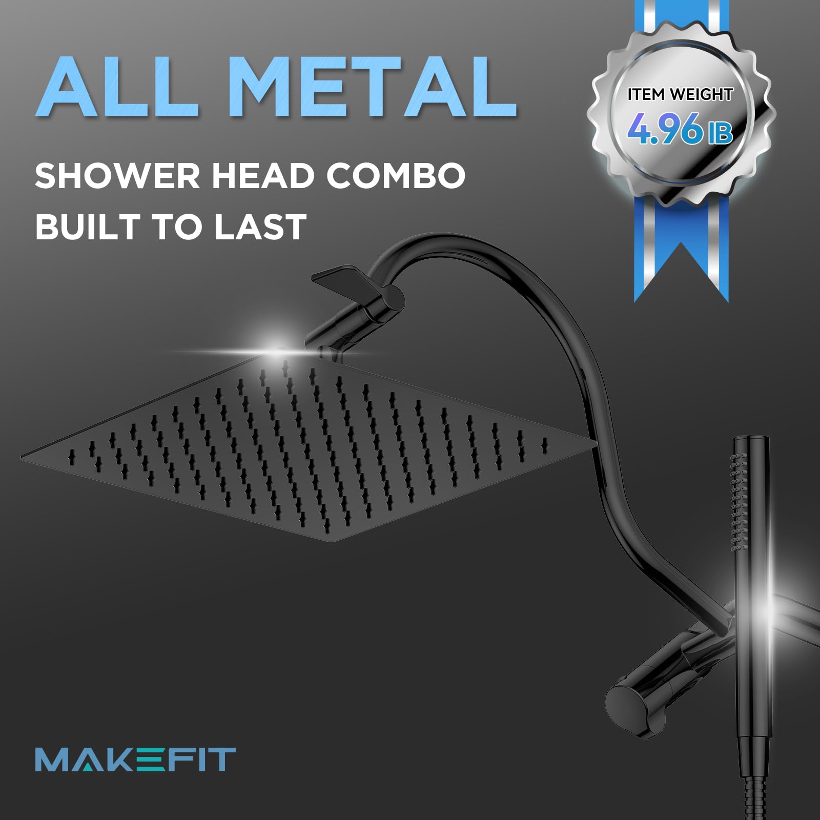 MakeFit curved extension arm adjustable height and angle for optimal shower