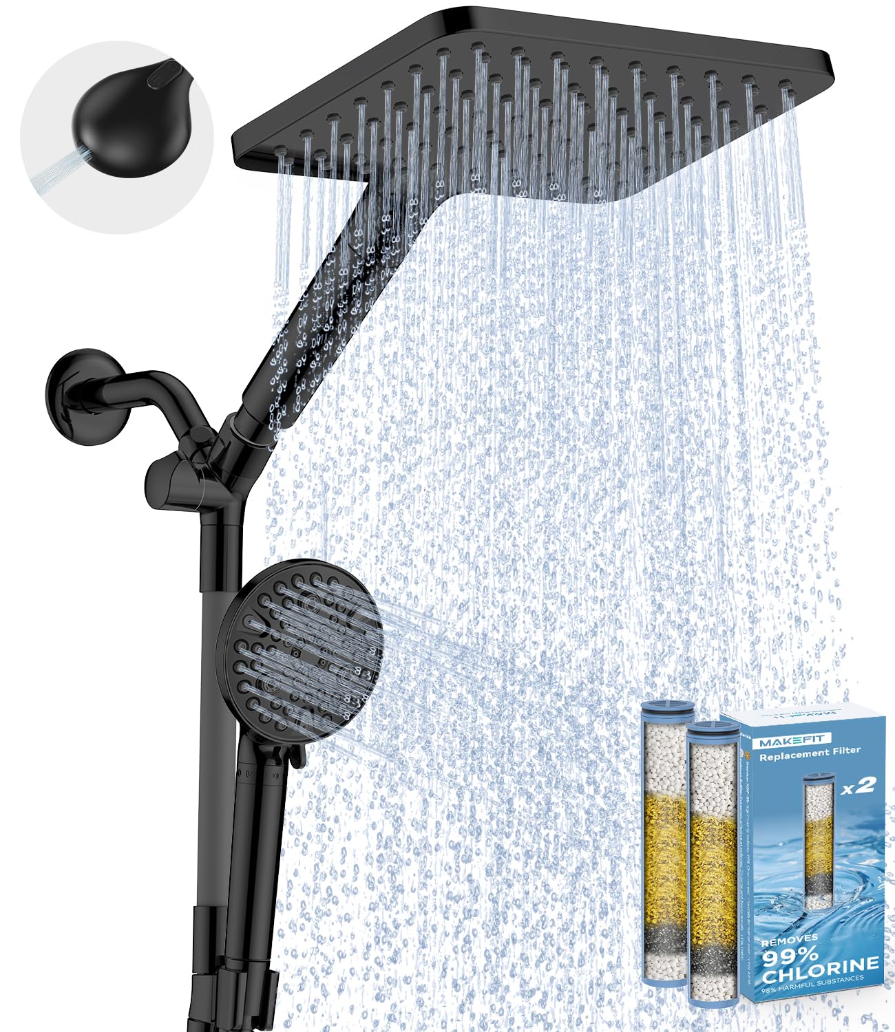 MakeFit dual-filtered handheld shower head for smoother skin and hair