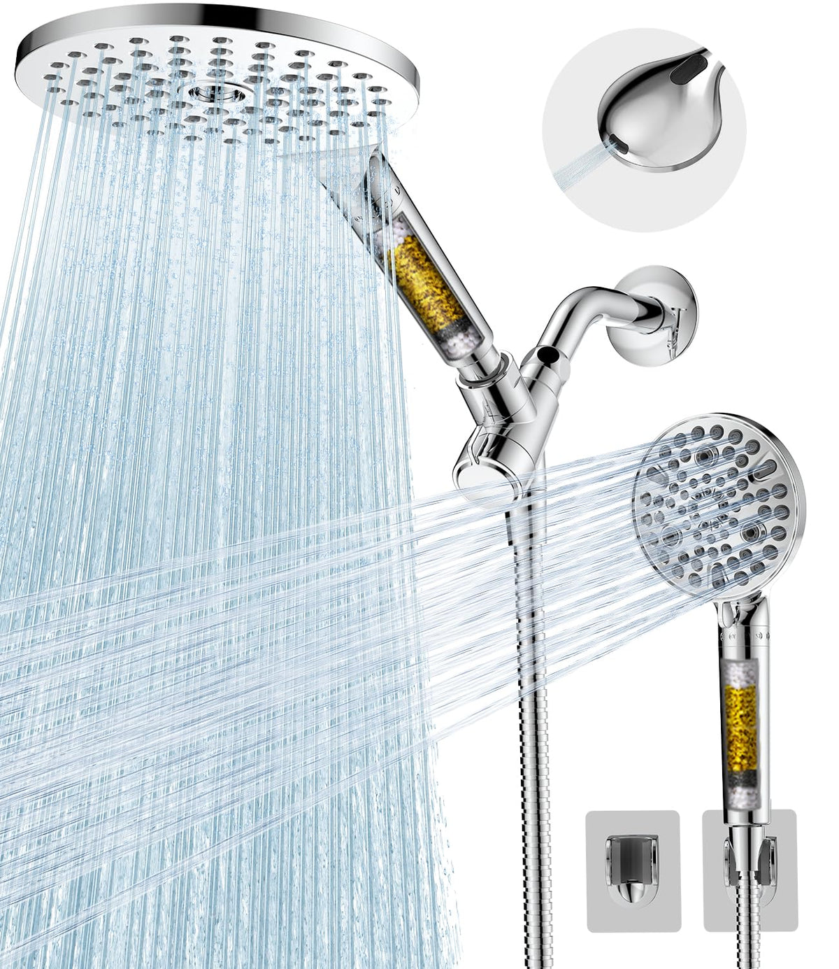 MakeFit dual filtered shower head combo for cleaner water and softer hair.