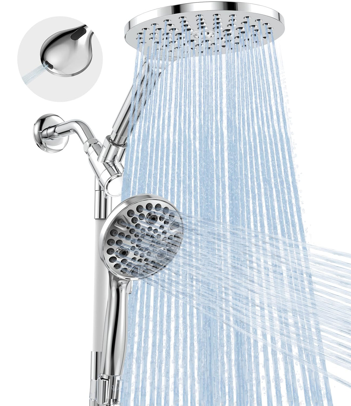 MakeFit dual shower head rain head provides full-coverage spa-like rinse