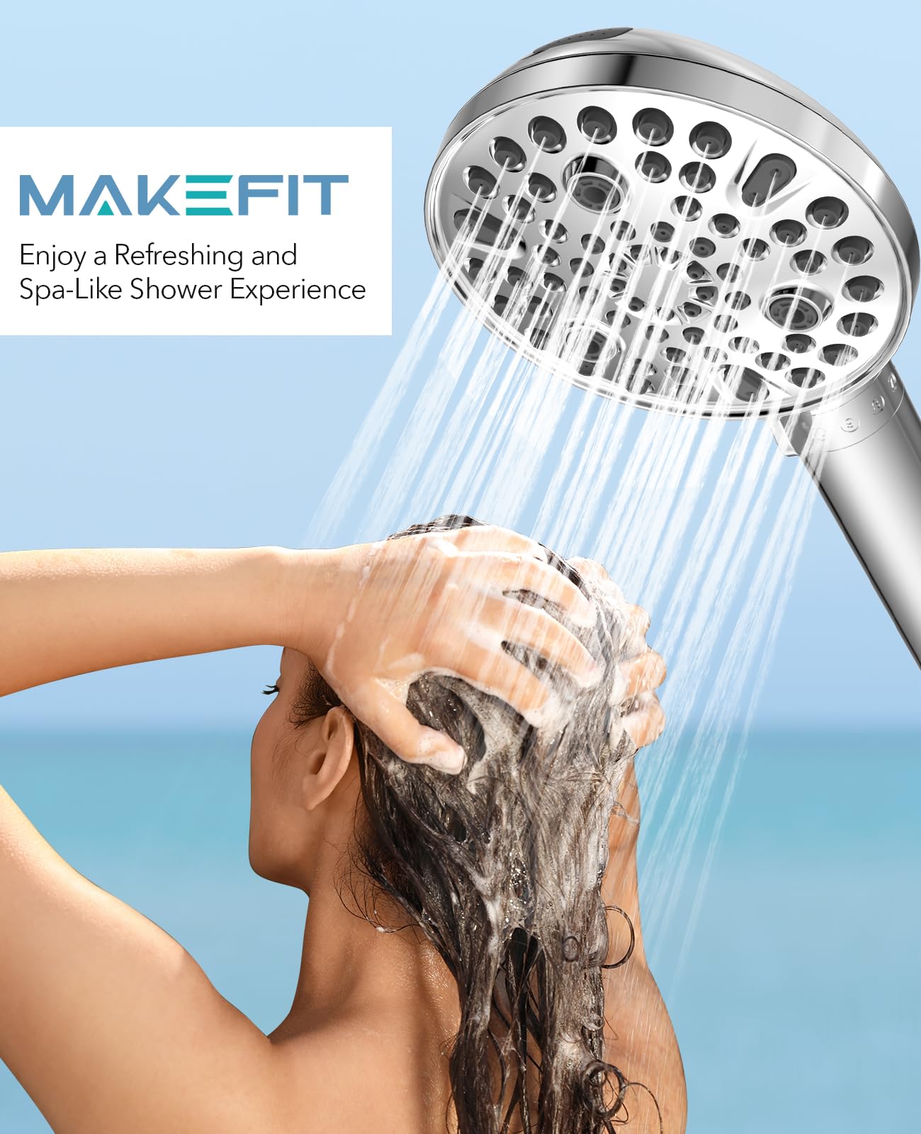 MakeFit hard water filtration helps soften water for a smoother shower.