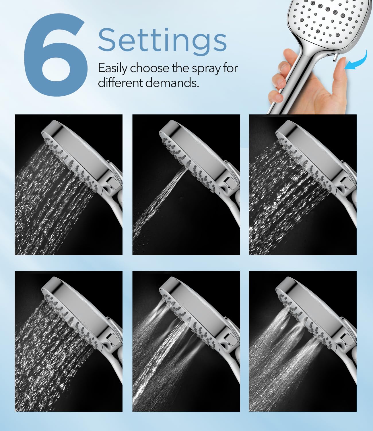 MakeFit shower head with 71-inch hose enabling flexible, hands-free showering.