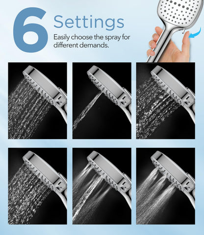 MakeFit shower head with 71-inch hose enabling flexible, hands-free showering.
