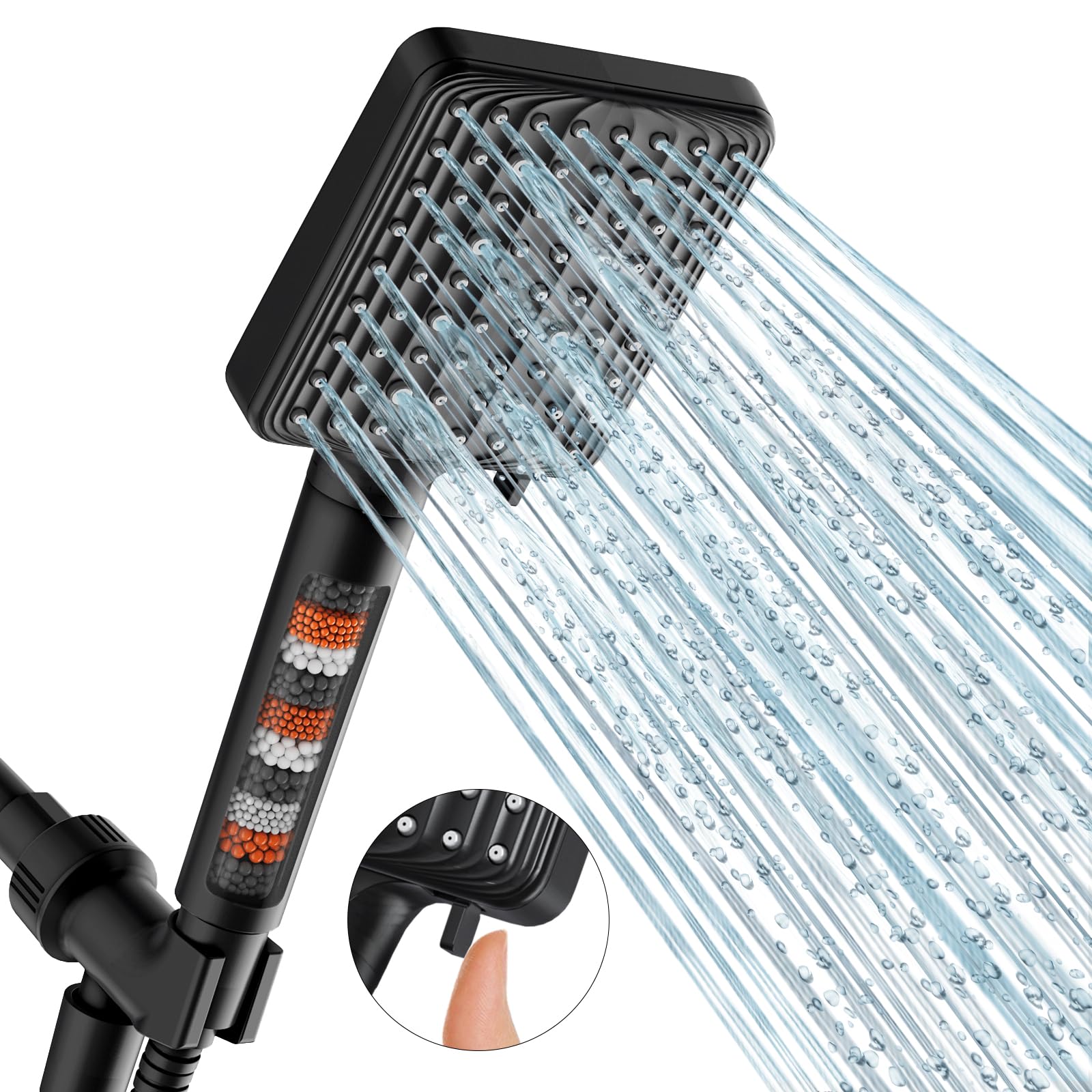 MakeFit filtered shower head black with six spray modes for versatile showers.