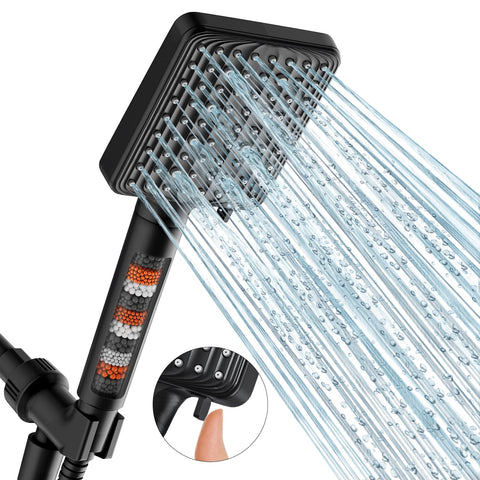 MakeFit filtered shower head black with six spray modes for versatile showers.