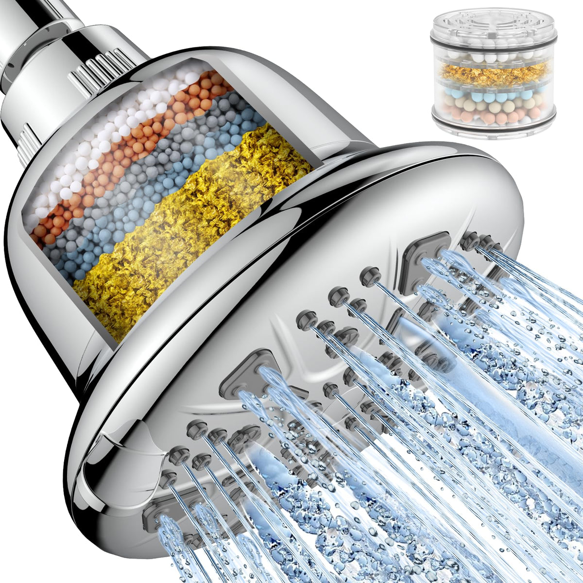 MakeFit filtered shower head chrome finish for smoother skin and hair