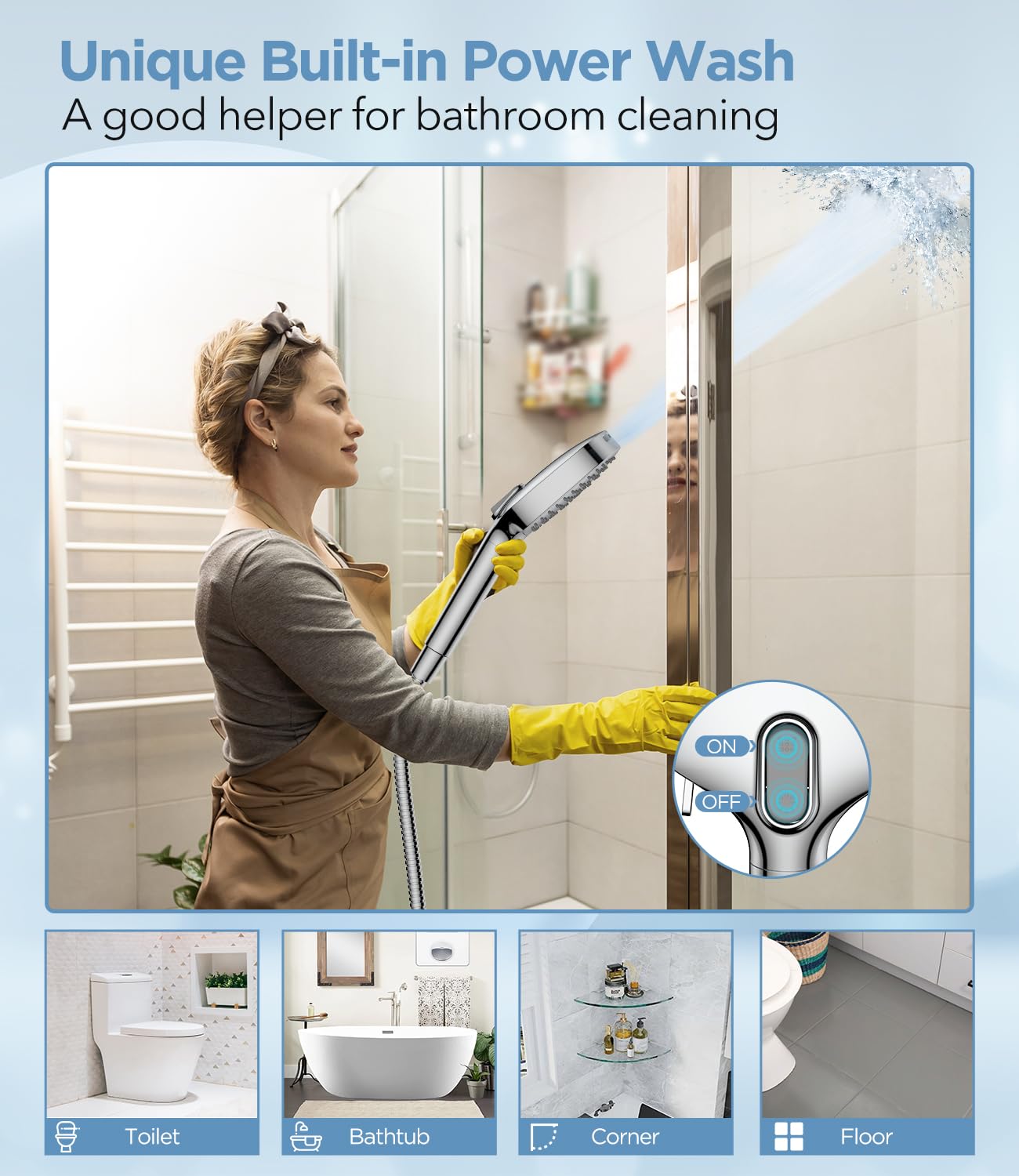 MakeFit Power Wash mode for fast cleaning of tubs, tiles, and pets.