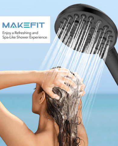 MakeFit matte black shower head complements modern bathroom style