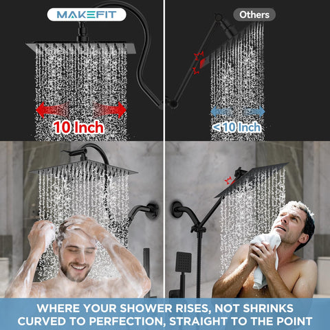 MakeFit 10-inch rainfall head offers wide coverage for full-body rinse