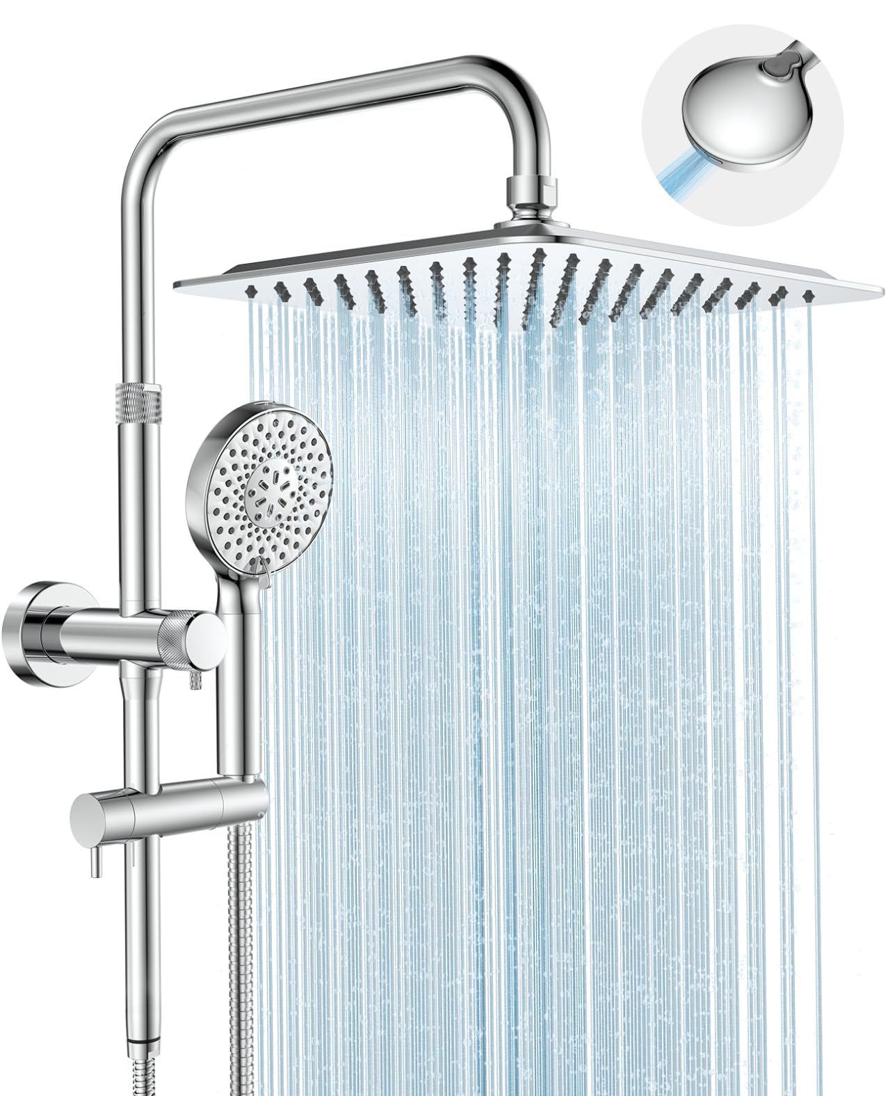 MakeFit rainfall shower head with handheld combo for spa-like shower experience.
