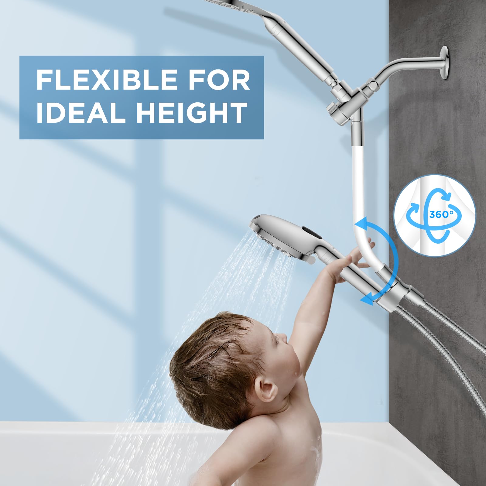 MakeFit rainfall shower head provides wide coverage for a refreshing spa-like shower.