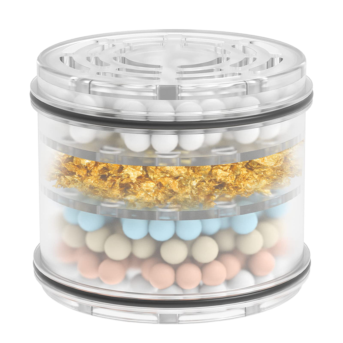MakeFit shower head filter cartridge front view shows secure fit for easy replacement.