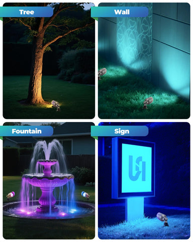 Makergroup MR16 bulbs installed along an outdoor pathway illuminate the route attractively.
