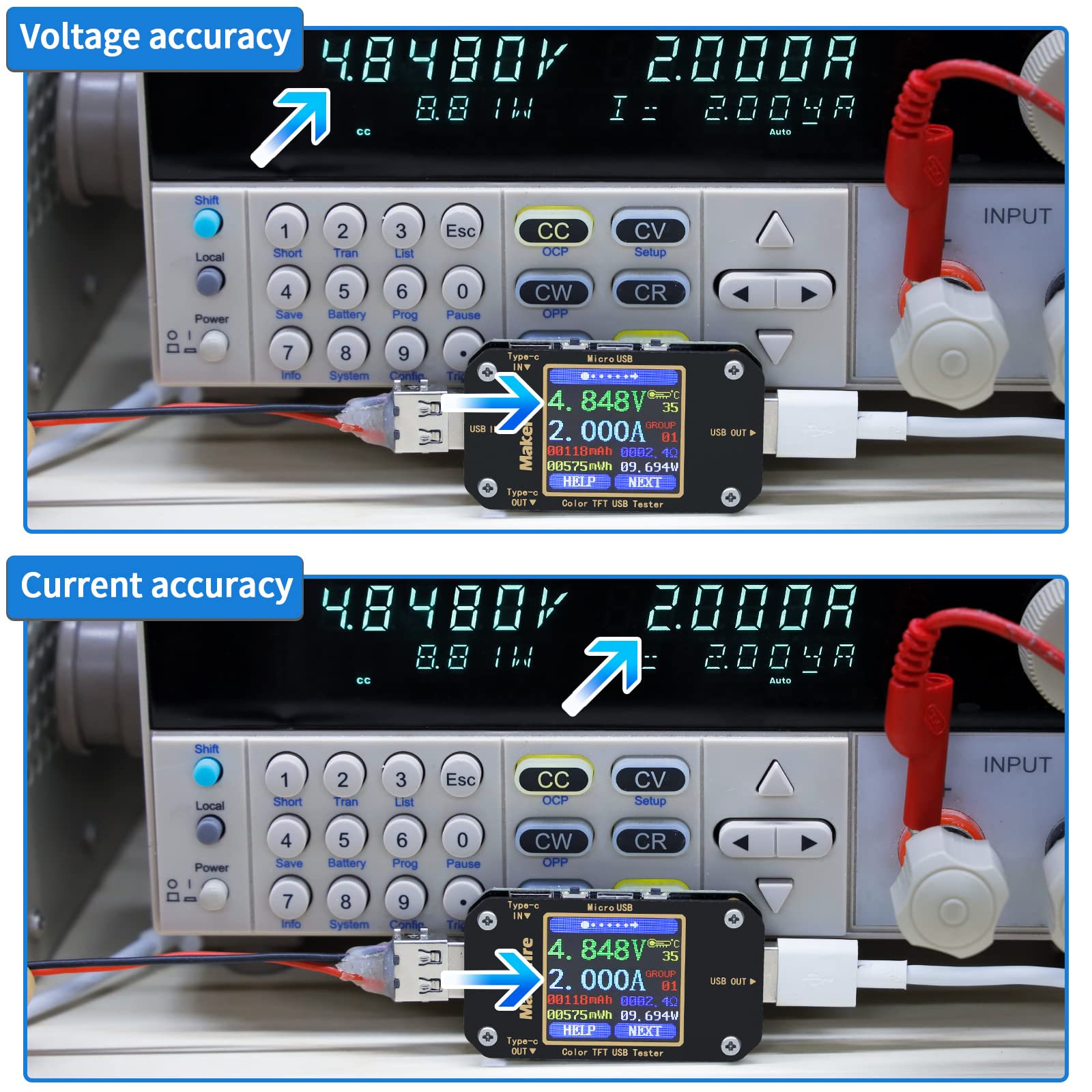 MakerHawk USB Multimeter 1.44-inch LCD provides clear, legible readings.