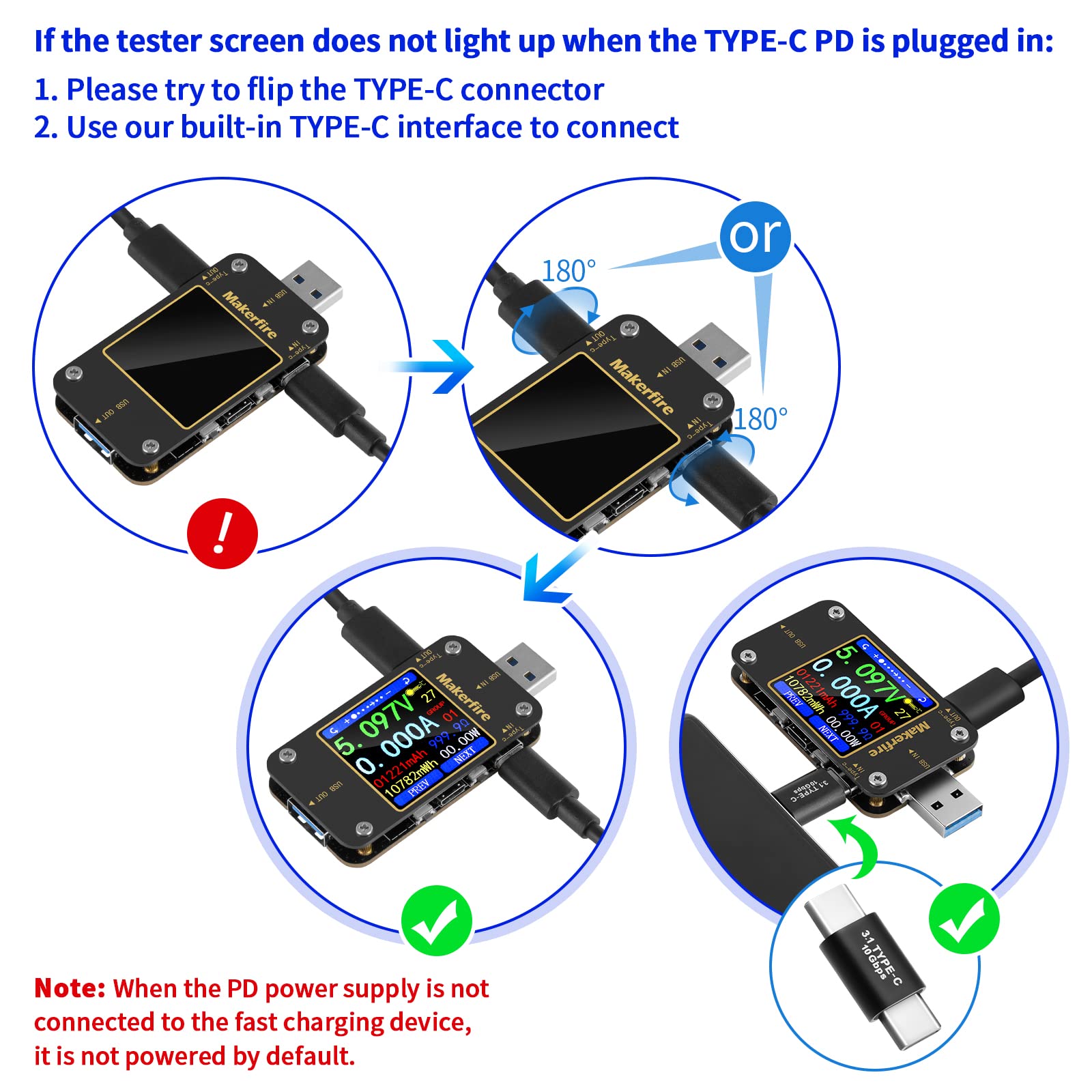 MakerHawk USB Multimeter five interfaces for USB A and USB C measurements