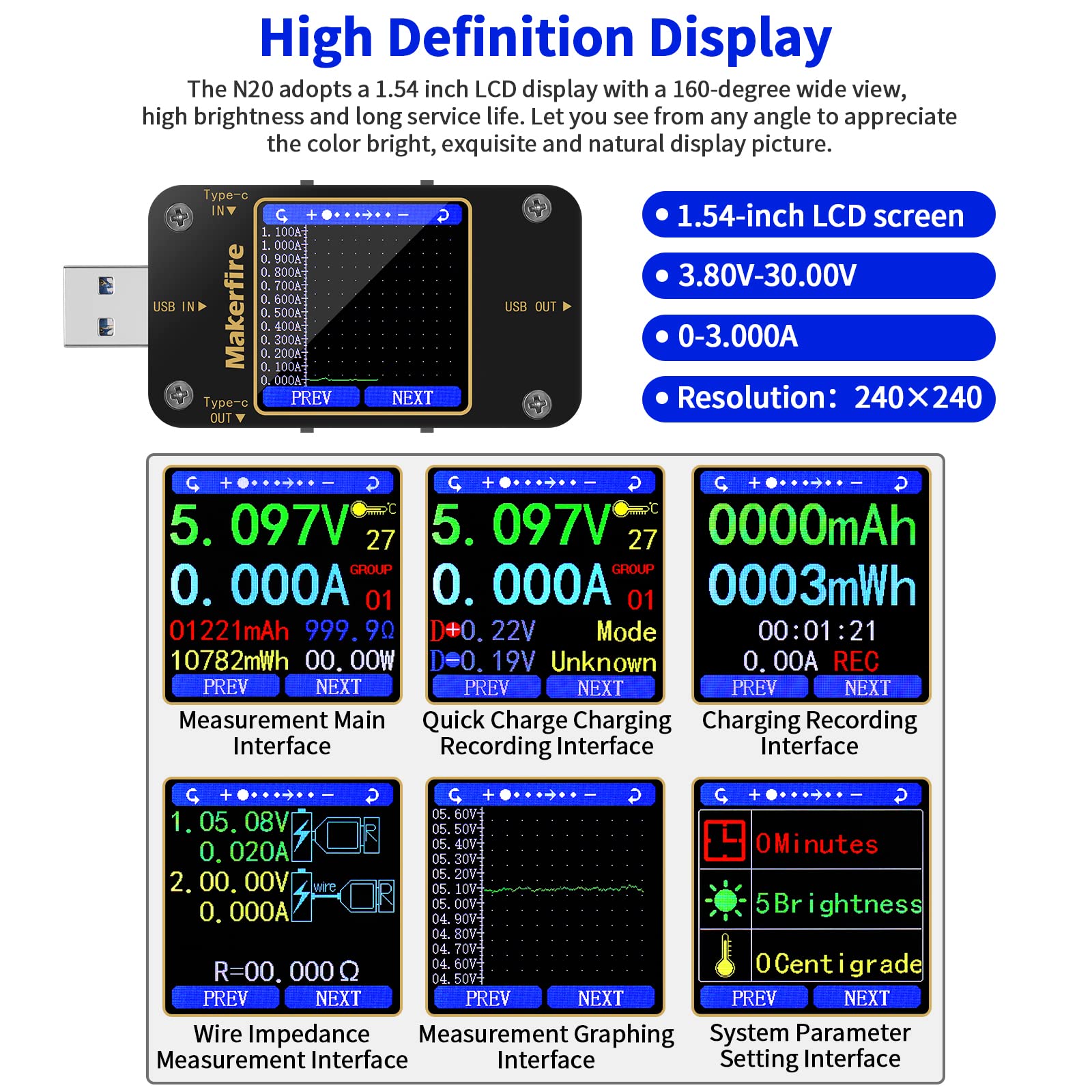 MakerHawk USB Multimeter with gold plated contacts for durability