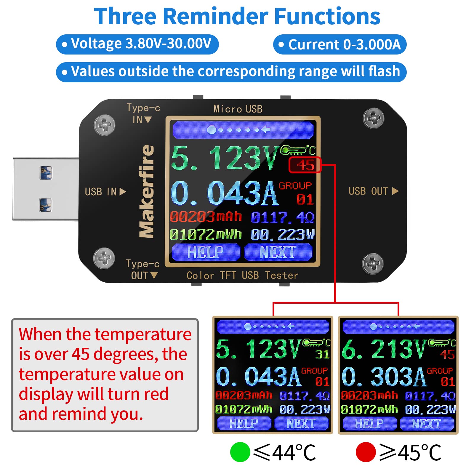 MakerHawk USB Multimeter PD/QC protocols verify fast-charge compatibility across devices.