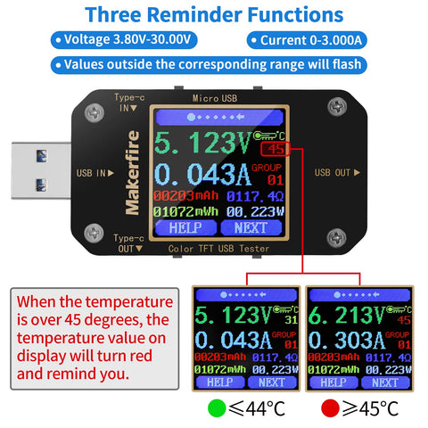 MakerHawk USB Multimeter PD/QC protocols verify fast-charge compatibility across devices.