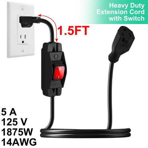 Makevivi black extension cord with integrated switch for easy on/off control.