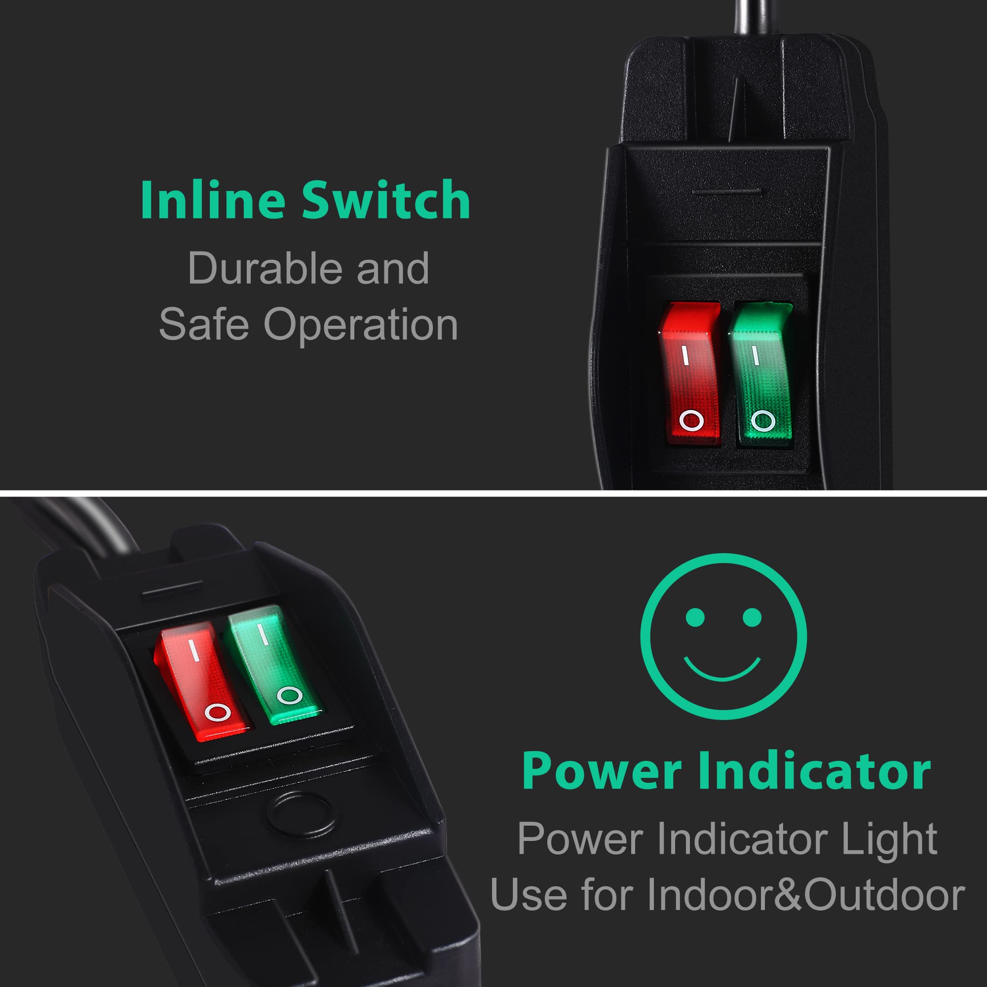 Durable plug and flexible vinyl cord sheath resists weather.