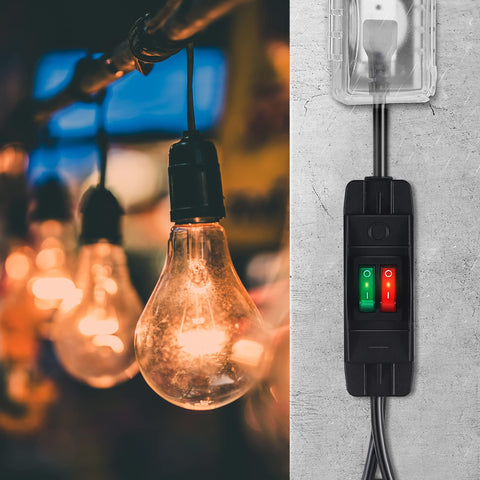 Outdoor power solution for patio fountain or RV use.