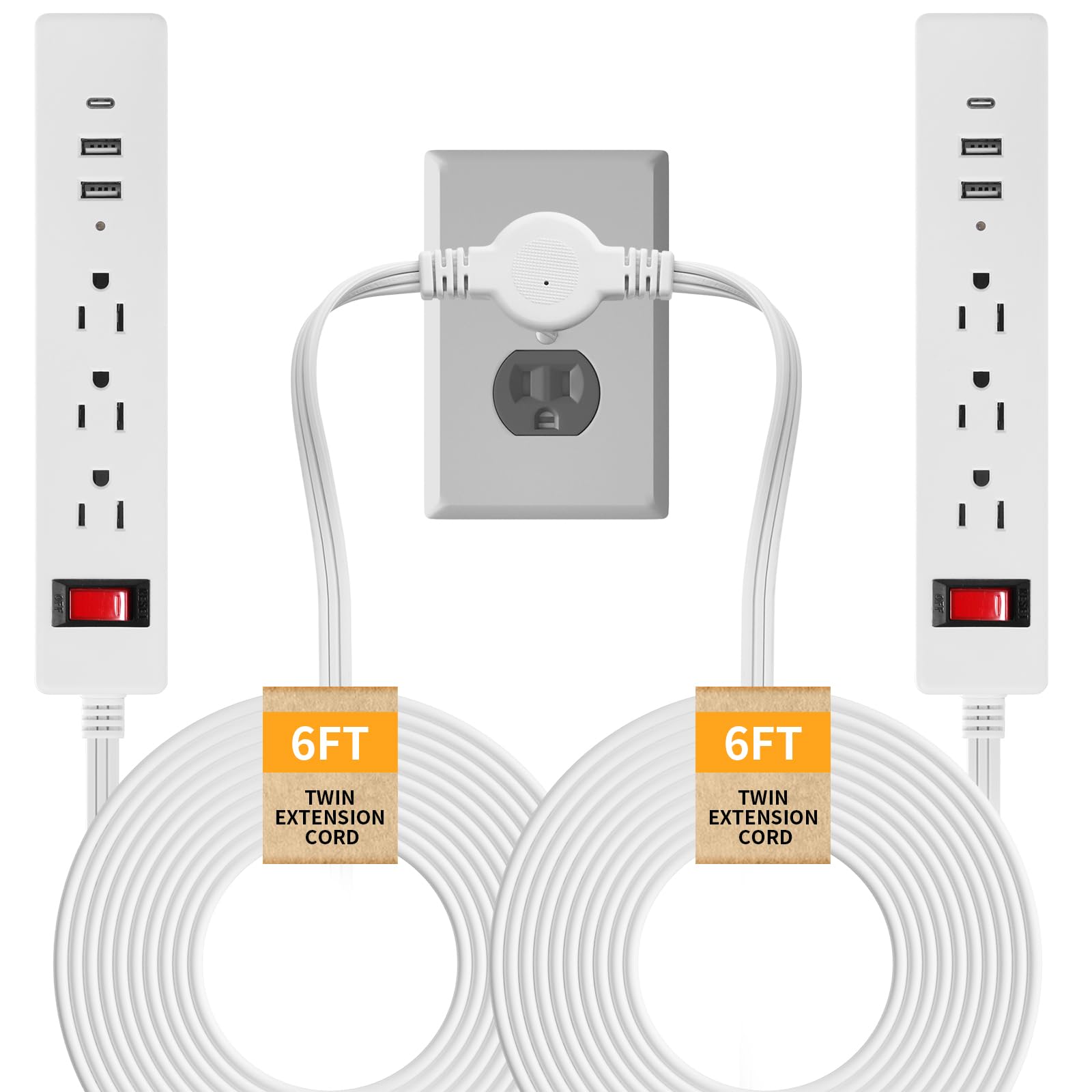 Makevivi Twin Extension Cord close-up of flat plug for space-saving setup