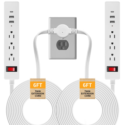 Makevivi Twin Extension Cord close-up of flat plug for space-saving setup