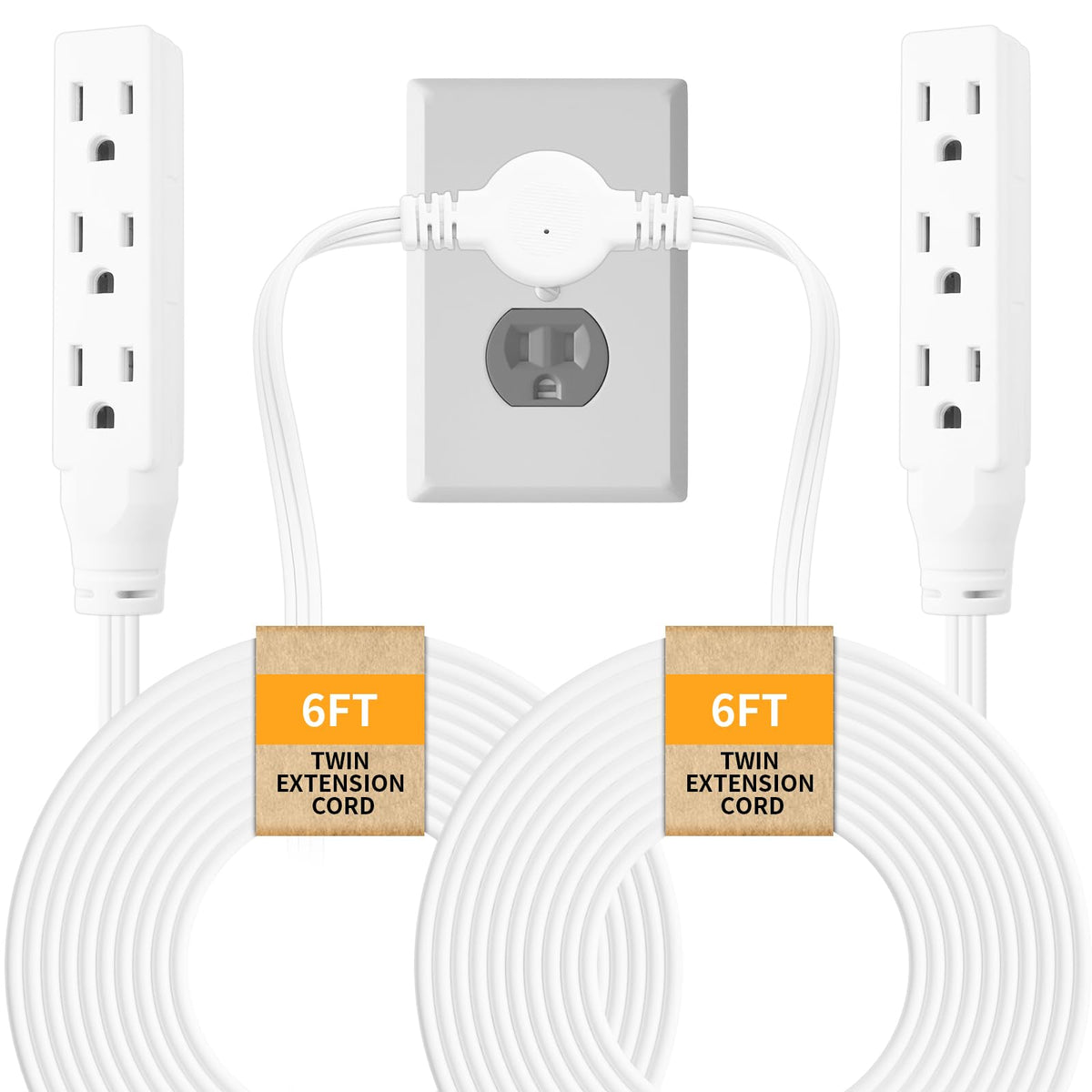 Makevivi Twin Extension-Cord Power Strip 12ft reach with flat wall plug keeps tight spaces organized.