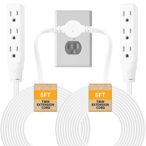 Makevivi Twin Extension-Cord Power Strip 12ft reach with flat wall plug keeps tight spaces organized.