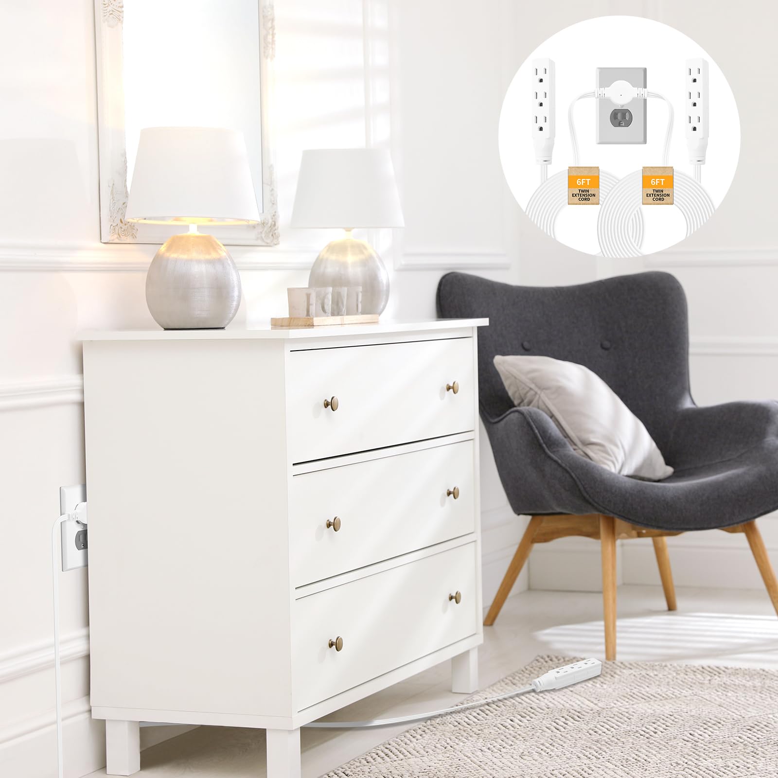 Makevivi Twin Extension-Cord Power Strip suited for bedroom desks and office setups.
