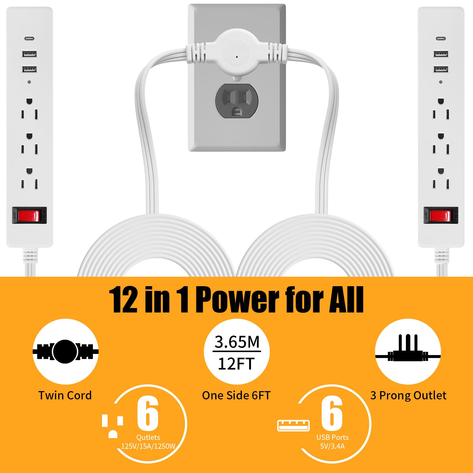Makevivi Twin Extension Cord blending with white furniture for discreet power