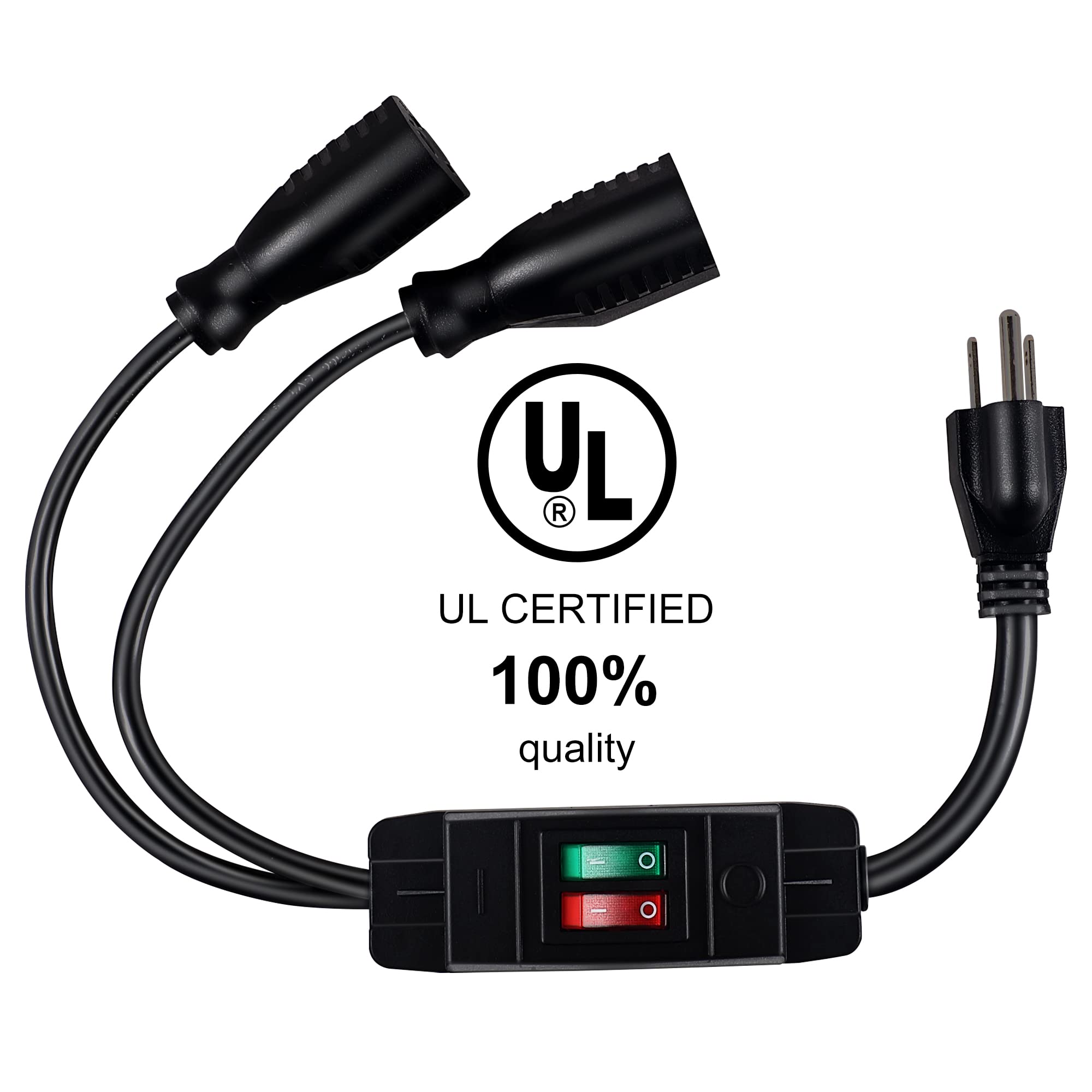 Two independent switches on the Makevivi cord for separate outlet control.