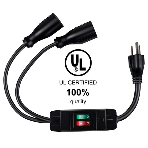 Two independent switches on the Makevivi cord for separate outlet control.