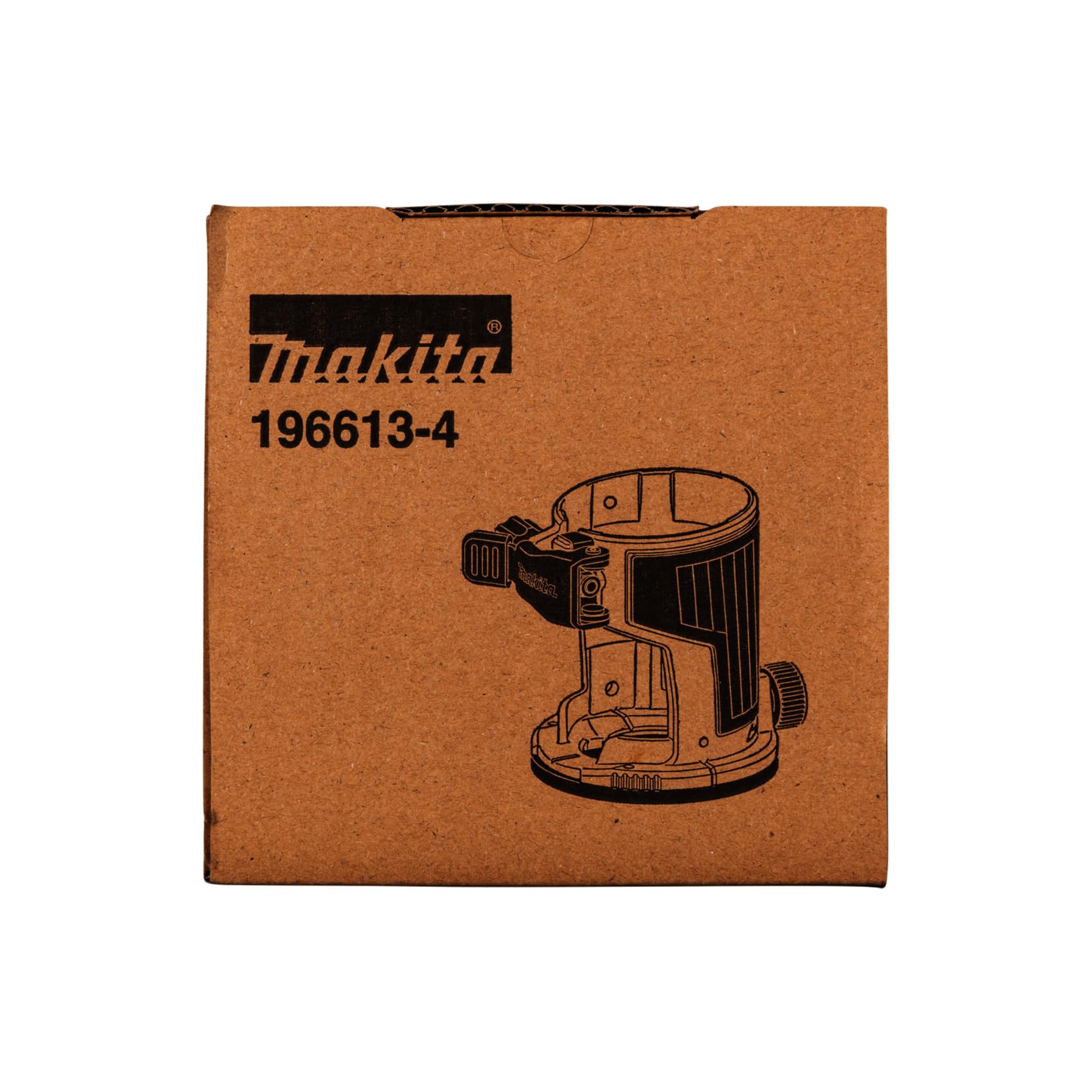 Makita 196613-4 compact router trimmer base side view; quick depth adjustments for easy setup.