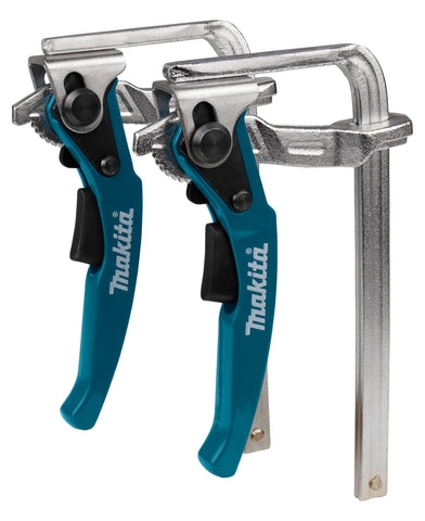 Makita 199826-6 quick-release clamp in action securing guide rails for precise cuts