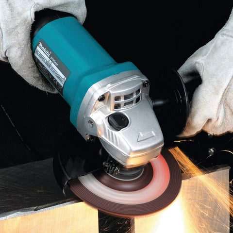Makita 9557PB grinder with AC/DC switch offers versatile power options.