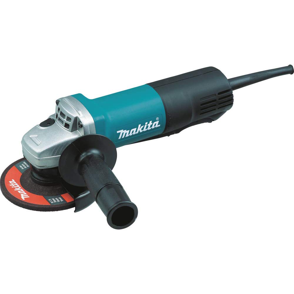 Makita 9557PB paddle-switch grinder for precise control during grinding.