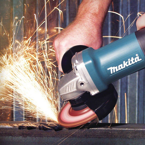 Close up of paddle switch on Makita 9557PBX1 for easy control