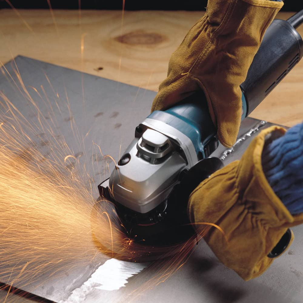 Makita 9564CV tool-less guard adjustment for quick, easy clamping.