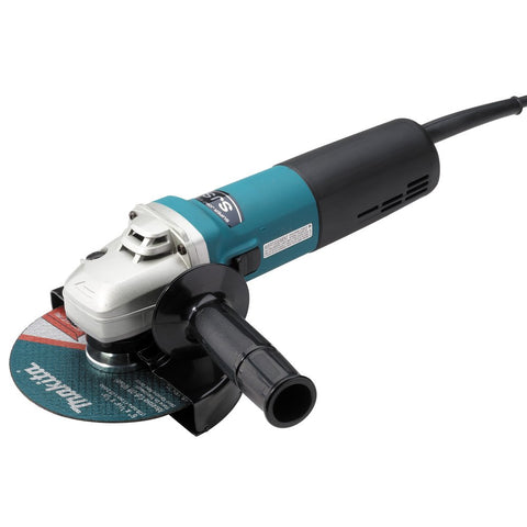 Makita 9566CV 6-inch grinder front view showing rugged metal cutting capability