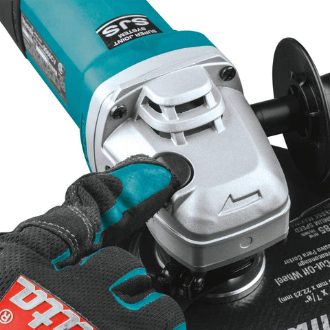 Makita 9566CV variable speed dial in use to match material and task