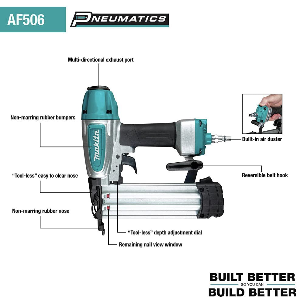 Makita AF506 100-nail magazine supports longer continuous work.