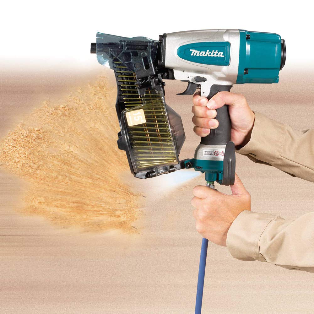 Makita AN613 smooth nose tip prevents scratching on siding
