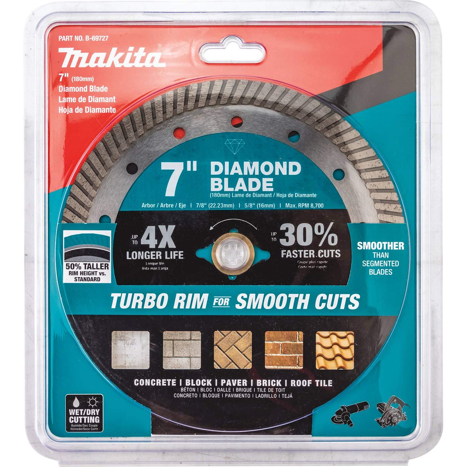 Makita 7-inch diamond blade for fast cutting on concrete surfaces