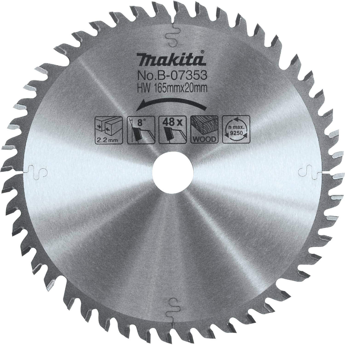 Makita B-07353 carbide-tipped blade, 165mm, for smoother cuts and durability.