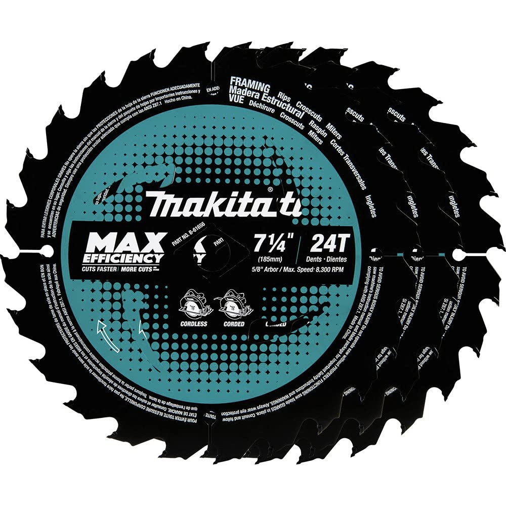 Makita B-61656-3 carbide framing blade for clean framing cuts.