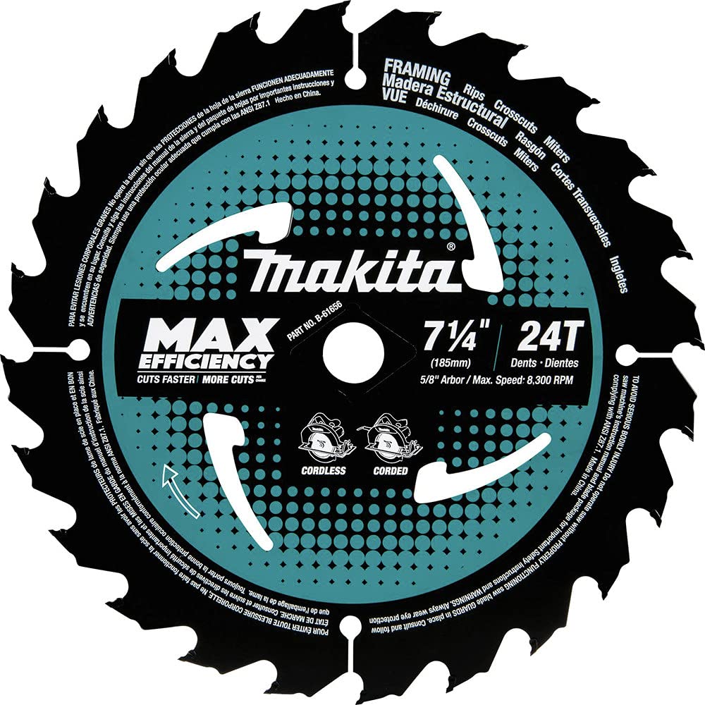Makita B-61656-3 tungsten carbide tips provide longer blade life.