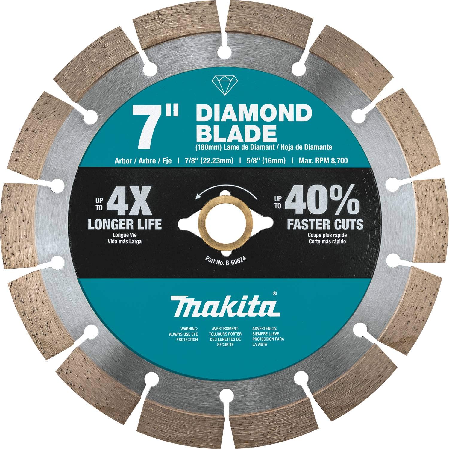 Makita B-69624 7-inch segmented diamond blade for general-purpose masonry cuts