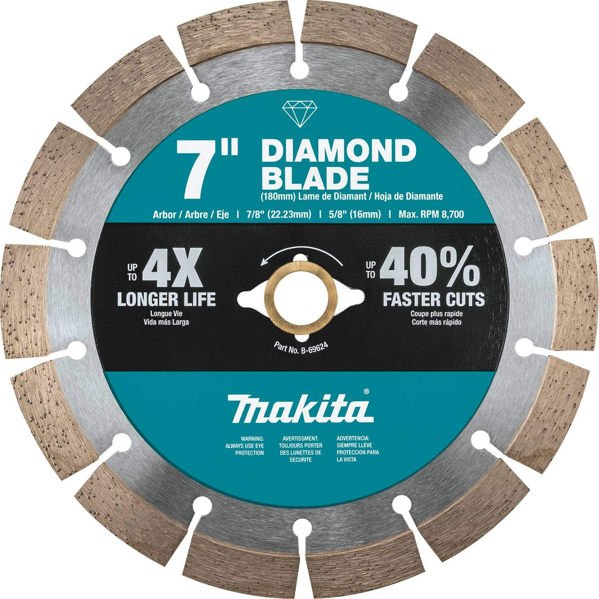 Makita B-69624 7-inch segmented diamond blade for general-purpose masonry cuts