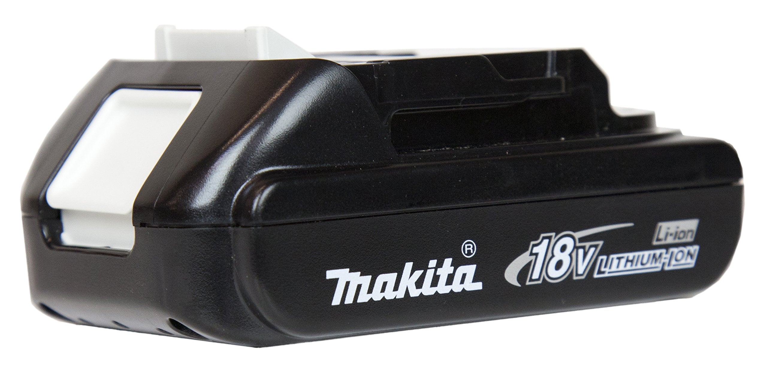 Makita BL1815N 18V 1.5Ah battery front view showing compact profile for easy handling.